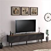 [en.casa] - Meuble tv Oppdal à 2 portes avec espace de rangement 45 x 154 x 37 cm anthracite / effet noyer gris foncé