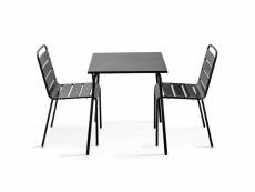 Ensemble table de jardin carrée et 2 chaises acier gris - palavas