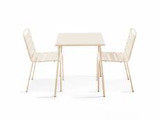 Ensemble table de jardin carrée et 2 chaises acier ivoire - palavas