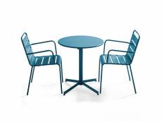 Ensemble table de jardin et 2 fauteuils métal bleu pacific - palavas