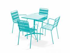 Ensemble table de jardin et 4 fauteuils en métal turquoise - palavas