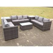 Fimous - Outdoor Rotin Garden Furniture Lounge Sofa Set Avec Table Basse Rectangulaire Et Table Haute Sur Les Deux Côtés