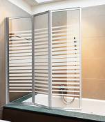 Giava Pare-baignoire à 3 volets, avec profils en aluminium et verre sérigraphié, (H) 140 x 134 cm