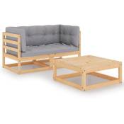 Helloshop26 - Salon de jardin meuble d'extérieur ensemble de mobilier 3 pièces avec coussins bois de pin massif - Bois