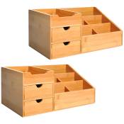 HOMCOM Lot de 2 boîtes de Rangement de Bureau - Organiseur de Bureau - 7 Compartiments, 2 tiroirs - Bambou Verni