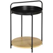 HOMCOM Table d'appoint ronde bout de canapé avec plateau amovible en métal noir et panneau de particules - poignée - dim. 43,5L x 42,5l x 60H cm