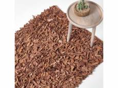 Homescapes tapis shaggy cuir dallas marron 90 x 150