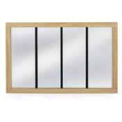 Idmarket - Miroir verrière atelier 4 bandes cadre bois design industriel 110x70 cm - Bois-clair