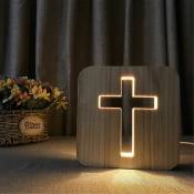 LaBlanc - Veilleuse LED 3D Jesus Cross - USB rechargeable, lampe de chevet en forme de croix de chambre à coucher en bois - Cadeau de vacances,