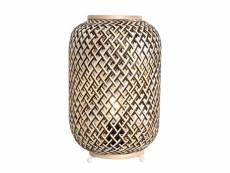 Lampe à poser cage en métal noir et bambou tressé naturel