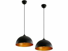 Lot de 2 suspensions luminaires led diamètre 30 cm e27 max 60 watts noir et doré style industriel vintage lustre rétro plafonnier lampe pour salon cui