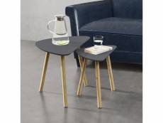 Lot de 2 tables basses gigognes de salon design 45 x 60 x 39,5 cm et 40 x 45 x 29,5 cm mdf bambou gris foncé mat couleur naturelle [en.casa]
