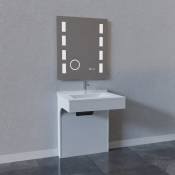 Meuble de salle de bain blanc Epure à miroir rétro-éclairant - Largeur 70 cm - Créazur