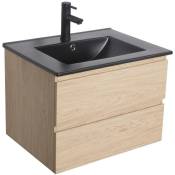 Meuble simple vasque 60cm SORRENTO Décor chêne + vasque noire - Décor chêne