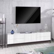 Meuble tv salon 4 tiroirs blanc brillant Metis Living