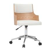 Miliboo - Chaise de bureau à roulettes design blanc, bois clair et acier chromé mayol - Bois clair / blanc