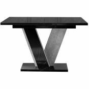 Mobilier1 - Table Goodyear 125, Béton, Noir brillant, 75x90x120cm, Allongement, Panneau de particules stratifié - Noir brillant + Béton