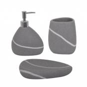 MSV ensemble 3 accessoires de salle de bain Céramique ZEN Gris