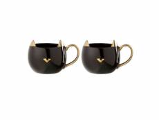 Paris prix - lot de 2 mugs en porcelaine "chat" 400ml noir & or