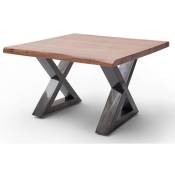 Pegane - Table basse en bois d'acacia massif noyer / acier antique - L.75 x H.45 x P.75 cm