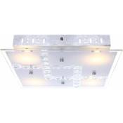 Plafonnier cristaux lampe de salon plafonnier verre, aluminium, 4x LED 5W 400Lm blanc chaud, LxlxH 32x32x6,5 cm