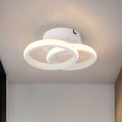 Plafonnier Salon lumière blanc chaude Lampes led 20W de plafond Lustre Cuisine Entrée 2 Anneaux en caoutchouc souple + fer art D24xH9cm - Blanc