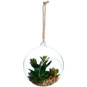 Plante artificielle en boule - pot en verre - H17 cm - Atmosphera créateur d'intérieur - Modèle 1