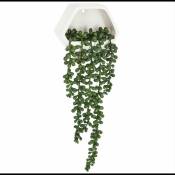 Plante Artificielle Tombante Murale 45cm Support en Céramique - - Blanc|Vert