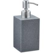 Porte-savon liquide, 300 ml, rechargeable, salle de bain, distributeur shampoing, pompe en inox, carré, gris - Relaxdays