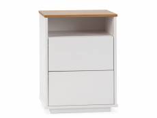 Table de chevet bob 2 tiroirs 1 niche blanc/chêne, bois massif I22097