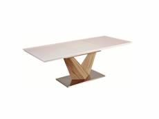Table extensible rectangulaire blanc et bois 160 cm