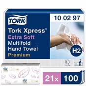 Tork 100297 Xpress Essuie-mains interfoliés extra doux pliés en M / Compatible avec le système Tork H2 Multifold / 2 plis / 21 x 100 feuilles (34 x 21