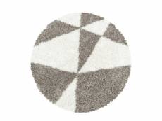 Triangle - tapis rond à poils longs et motifs géométrique - beige et blanc 200 x 200 cm TANGO2002003101BEIGE