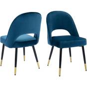 Wahson Office Chairs - Lot de 2 Chaise de Salle à Manger en Velours Chaise Cuisine Moderne avec Pied Métal pour Restaurant, Bleu