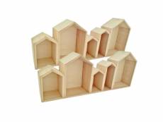 2 étagères en bois 5 blocs maison 50 x 8 x 20 cm