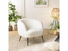 Albane - fauteuil cosy tissu bouclette blanc pieds métal noir