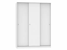 Armoire avec 3 portes coulissantes coloris blanc - hauteur 200 x longueur 150 x profondeur 55 cm
