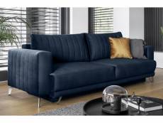 Canapé 3/4 places convertible et espace de rangement - bleu - en tissu de qualité luxe, elsa