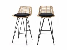 Capurgana - lot de 2 chaises de bar design en rotin 67cm - couleur - naturel 290214-naturel