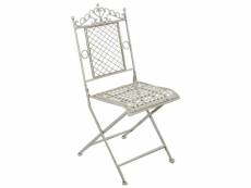 Chaise en fer forgé Chaise pliante de salle à manger de jardin d'extérieur fini blanc antique 96x49x41 cm F1070