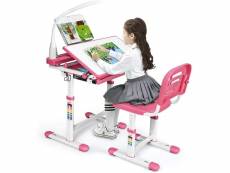 Costway bureau enfant avec chaise hauteurs réglables, angle de bureau réglable 0°-40°, lampe de direction ajustable, support de livres, tiroir de rang