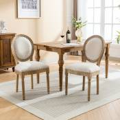 Dolinhome - Lot de 2 chaises de salle à manger, décoration clous en cuivre, dossier rond, velours, crème, 50x60x95cm