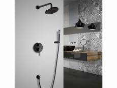 Ensemble de douche mural avec douchette finition noir & support mural - 200 mm