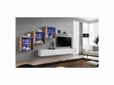 Ensemble mural - switch xx - 3 vitrines - 2 bancs tv - 1 étagère - bois et blanc - modèle 1