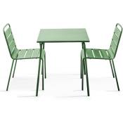 Ensemble table de jardin carrée et 2 chaises acier vert cactus - Palavas - Vert Cactus