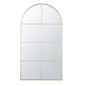 Grand miroir arche fenêtre en métal doré 90x165