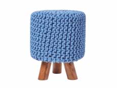 Homescapes pouf tressé en tricot et pieds en bois - bleu SF2014A