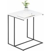Idimex - Bout de canapé vitorio table d'appoint table à café de salon design rétro vintage, cadre en métal laqué noir et plateau en mdf blanc