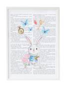 Impression l'histoire du lapin encadrée en bois blanc 43X33 cm