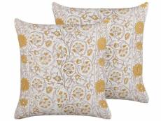 Lot de 2 coussins en coton à motif floral blanc et jaune 45 x 45 cm calathea 350737
